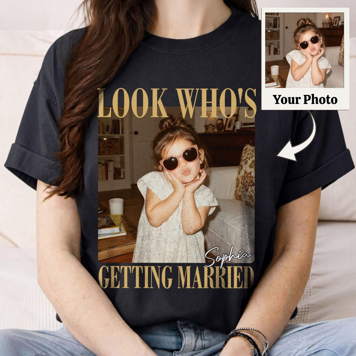 Look Who's Getting Married Comfort Tee, Personalized Bride Photo & Name Shirt, Custom Wedding Tee, Bridal Shower Gift, Bachelorette Party Shirt