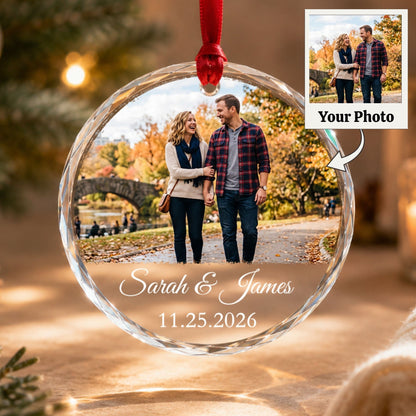 Personalized Couple Photo Ornament, Custom 2-Sided Printed Glass Ornament
