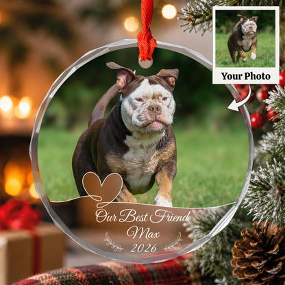 Personalized Dog Photo Crystal Ornament, 2 Sides Printed Custom Pet Glass Christmas Ornament, Dog Name Keepsake, Pet Lover Gift