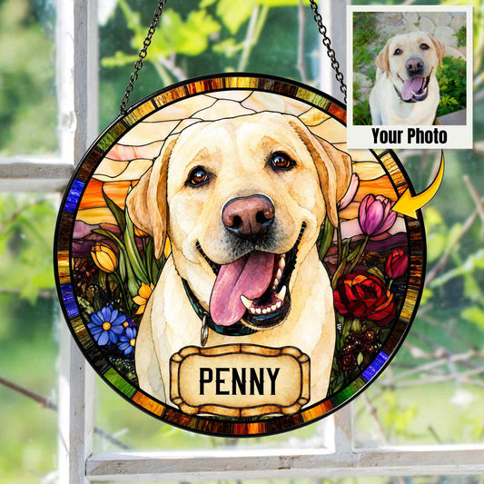 Personalized Dog Portrait Stained Glass Suncatcher, Custom Pet Memorial Cat Loss Keepsake, Pet Loss Gift
