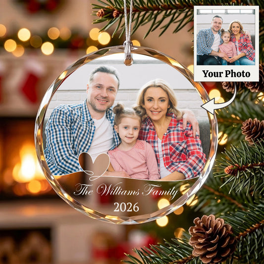 Personalized Family Photo Crystal Ornament, Custom Glass Christmas Ornament, Family Name Ornament, Christmas Keepsake, Family Gift 2026