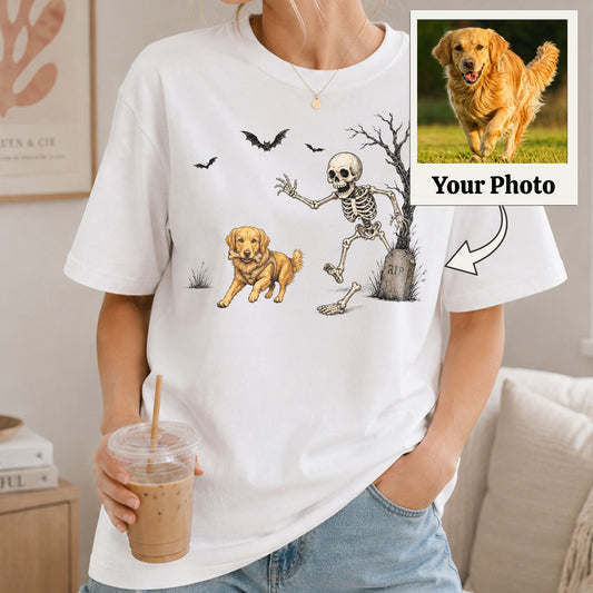 Personalized Halloween Dog Shirt, Custom Any Dog Breed Tee, Funny Skeleton Dog Shirt, Spooky Dog Lover Gift for Men Women, Pet Owner Tee