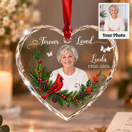 Personalized Memorial Photo Ornament, 2 Sides Printed Forever Loved Heart Ornament, In Loving Memory Christmas Keepsake, Sympathy Gift