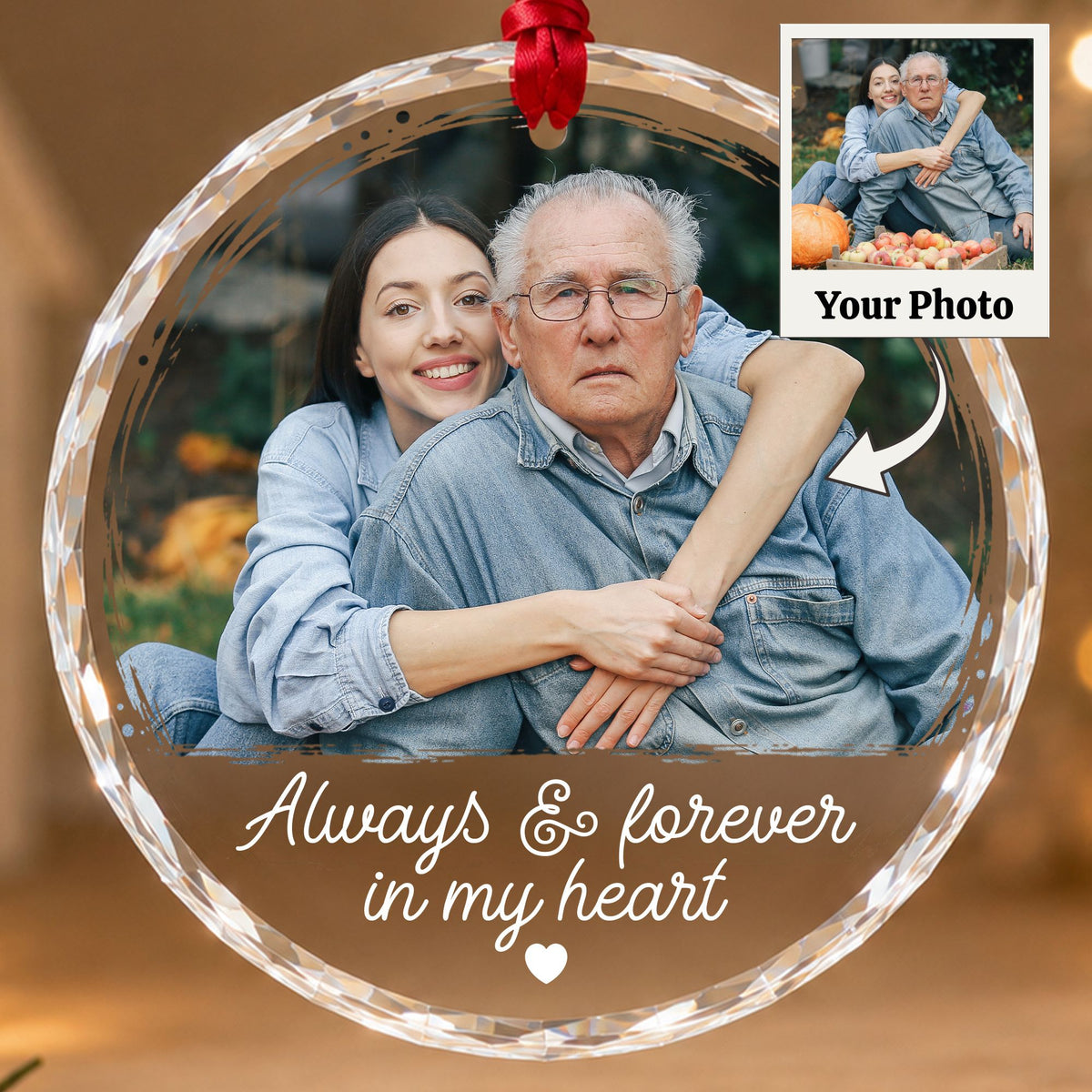 Personalized Memorial Photo Crystal Ornament, 2 Sides Printed Custom Glass Christmas Ornament, Loss of Loved One Gift, Remembrance Keepsake, Sympathy Gift