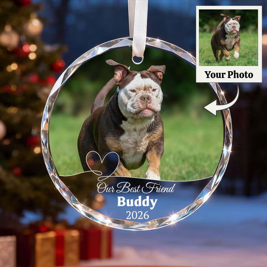 Personalized Dog Photo Crystal Ornament, 2 Sides Printed Custom Pet Glass Christmas Ornament, Dog Name Keepsake, Pet Lover Gift
