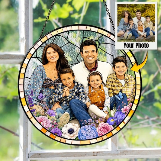 Stained Glass Custom Grandma Portrait Suncatcher, Personalized Window Hanging from Photo, Mother's Day Gift for Mom, Family Memory Art