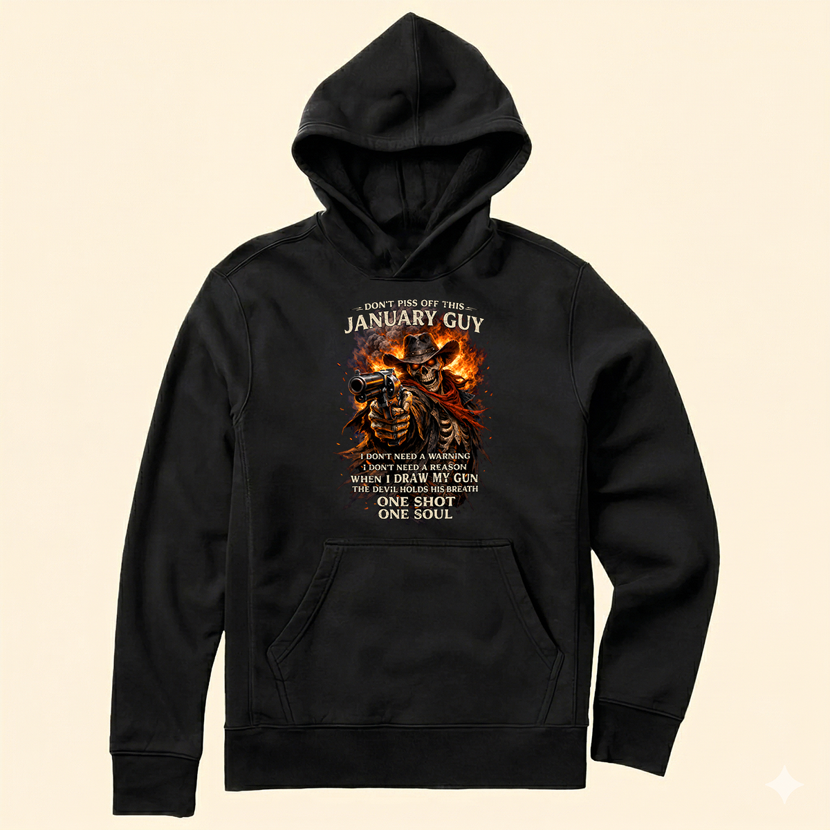 Personalized Birthday Month Shirt For Men With Badass Flaming Skull Cowboy Gunslinger Graphic