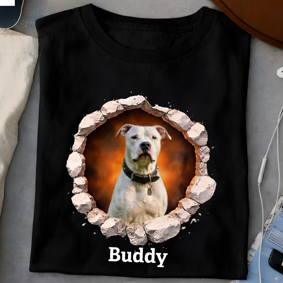 Personalized Custom Dog Photo & Name Breaking Through Wall Graphic Shirt For Pet Lovers