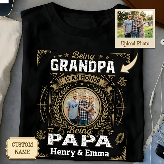 Personalized Custom Photo Names 'Being Grandpa & Papa' Honor Shirt for Him
