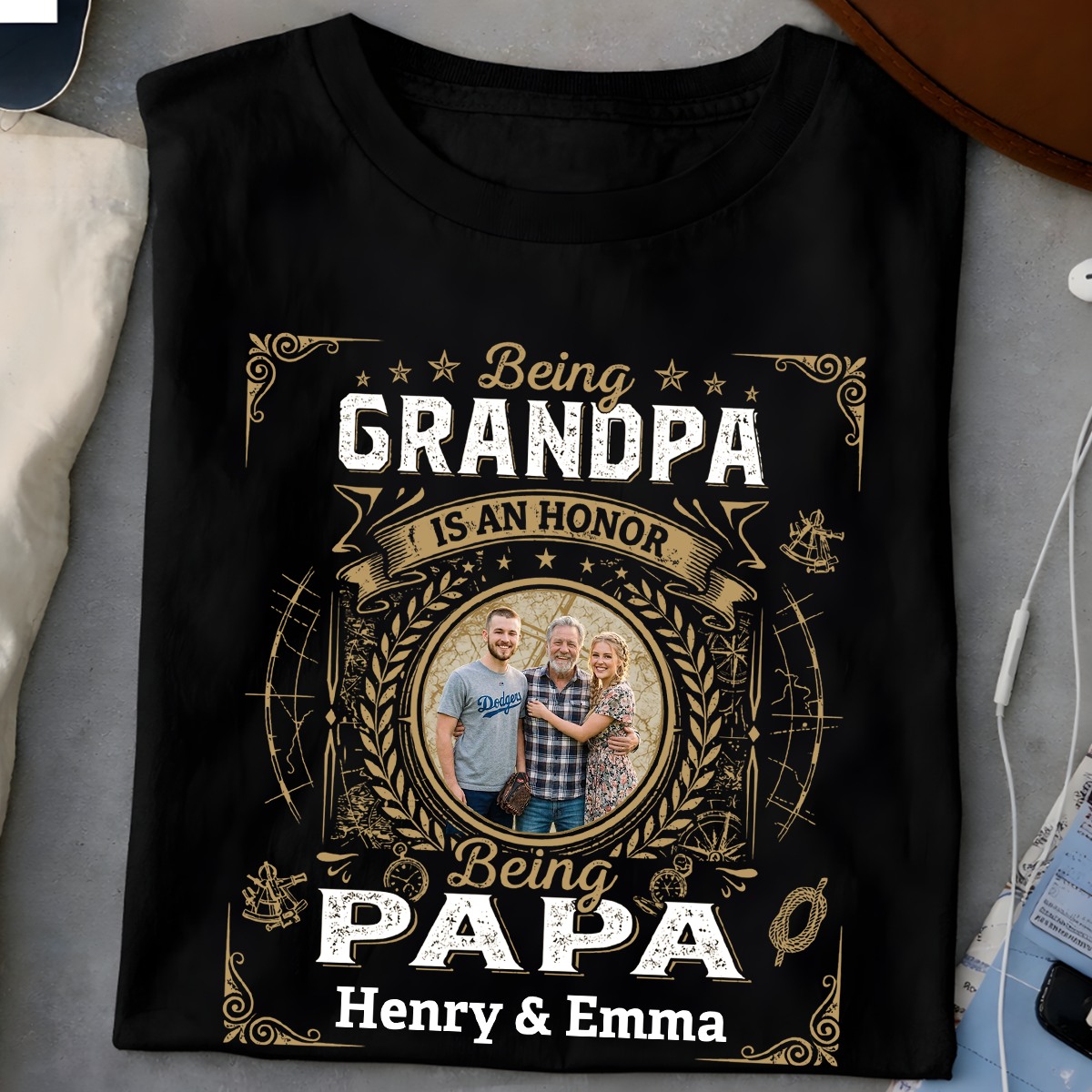 Personalized Custom Photo Names 'Being Grandpa & Papa' Honor Shirt for Him