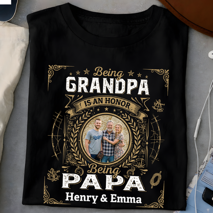 Personalized Custom Photo Names 'Being Grandpa & Papa' Honor Shirt for Him
