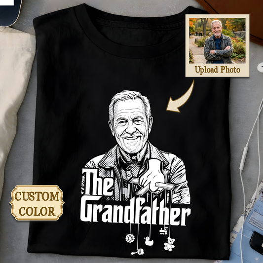 Personalized The Grandfather tee featuring custom monochrome graphic illustration from your own photo