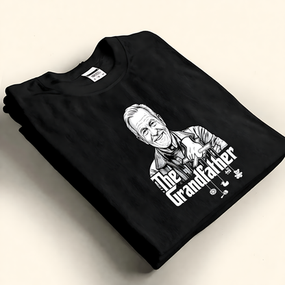 Personalized The Grandfather tee featuring custom monochrome graphic illustration from your own photo