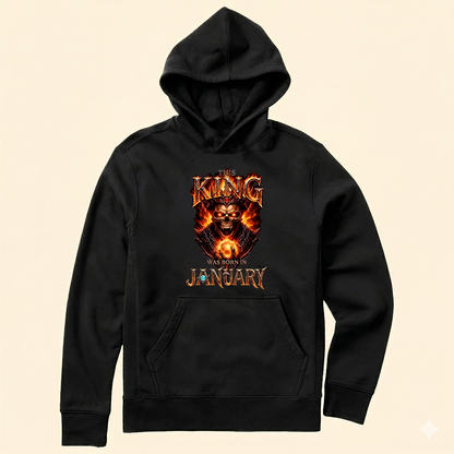 Personalized birth month king skeleton shirt with a flaming royal crown design