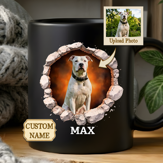 Personalized custom pet photo and name double sided black ceramic mug for pet lovers