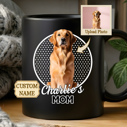 Personalized dog mom custom pet photo and name double sided black ceramic mug