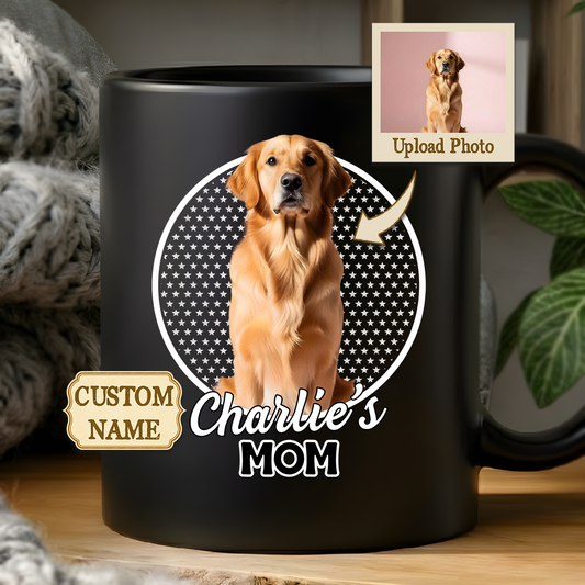 Personalized dog mom custom pet photo and name double sided black ceramic mug