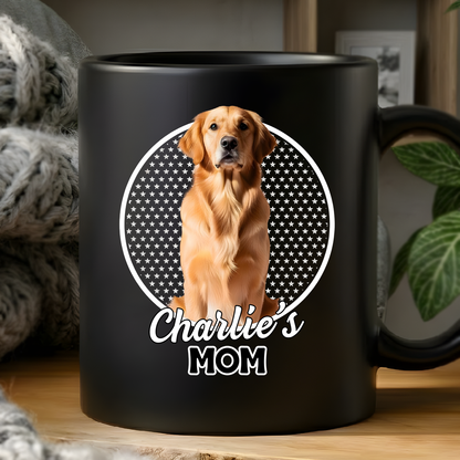 Personalized dog mom custom pet photo and name double sided black ceramic mug