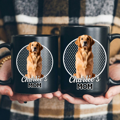 Personalized dog mom custom pet photo and name double sided black ceramic mug