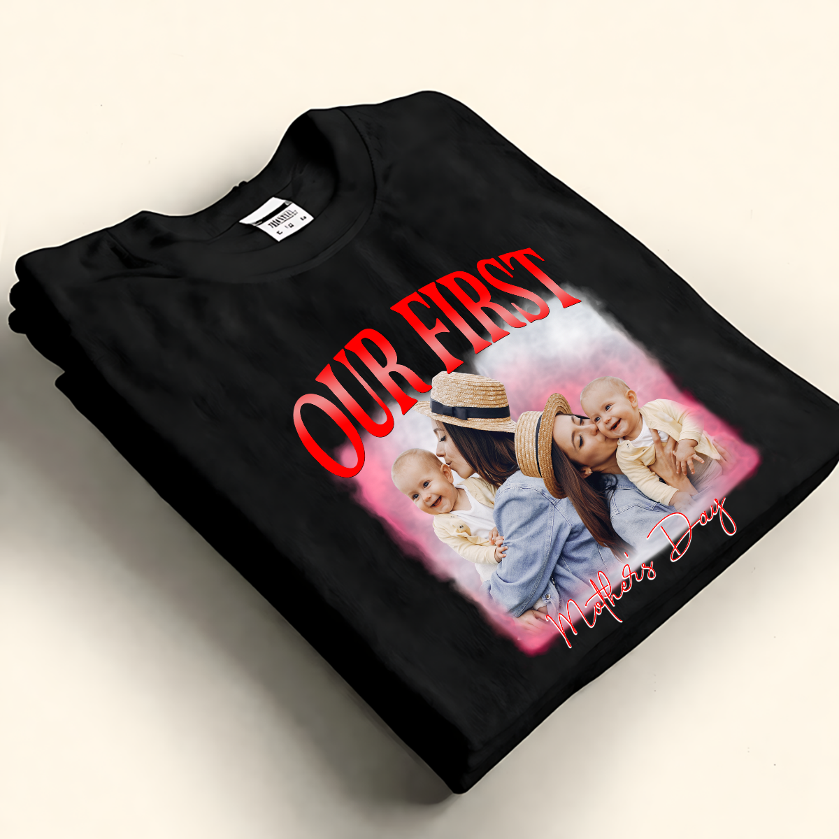 Personalized our first Mother's Day bootleg shirt with your custom family photo