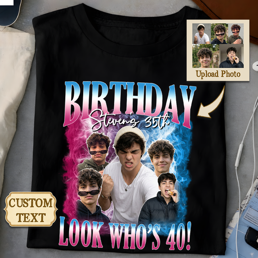 Personalized vintage custom photo bootleg rap tee shirt for birthday celebrations and unique gifts