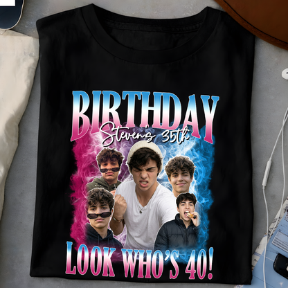 Personalized vintage custom photo bootleg rap tee shirt for birthday celebrations and unique gifts