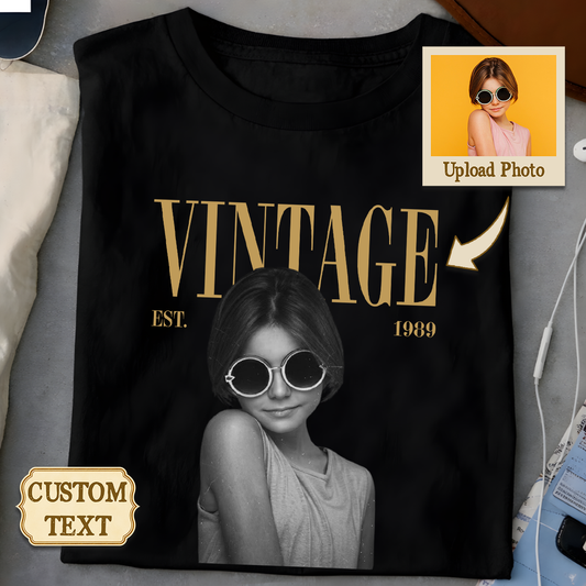 Personalized vintage est year custom photo black and white portrait graphic t-shirt