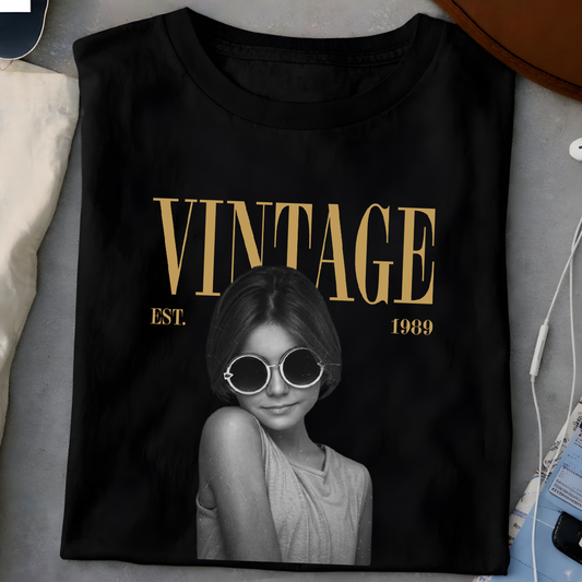 Personalized vintage est year custom photo black and white portrait graphic t-shirt