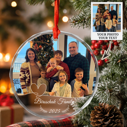 Personalized Family Photo Crystal Ornament, Custom Glass Christmas Ornament, Family Name Ornament, Christmas Keepsake, Family Gift 2026