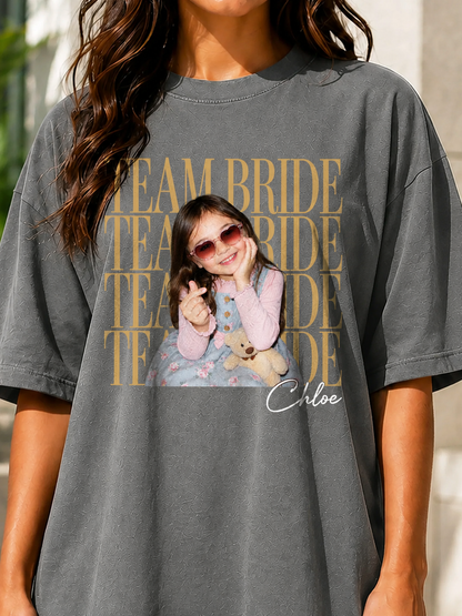 Custom Team Bride Shirt with Personalized Childhood Photo, Bachelorette Party Tee, Bride Squad Gift, Bridal Shower Shirt, Funny Bridesmaid Keepsake