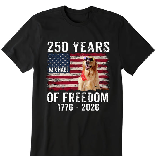 Custom Dog Photo & Name USA 250th Anniversary Shirt 1776-2026 for Pet Lovers