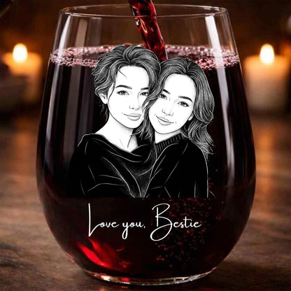 Personalized custom hand-drawn portrait wine glass unique best friend gifts for her soul sister bff