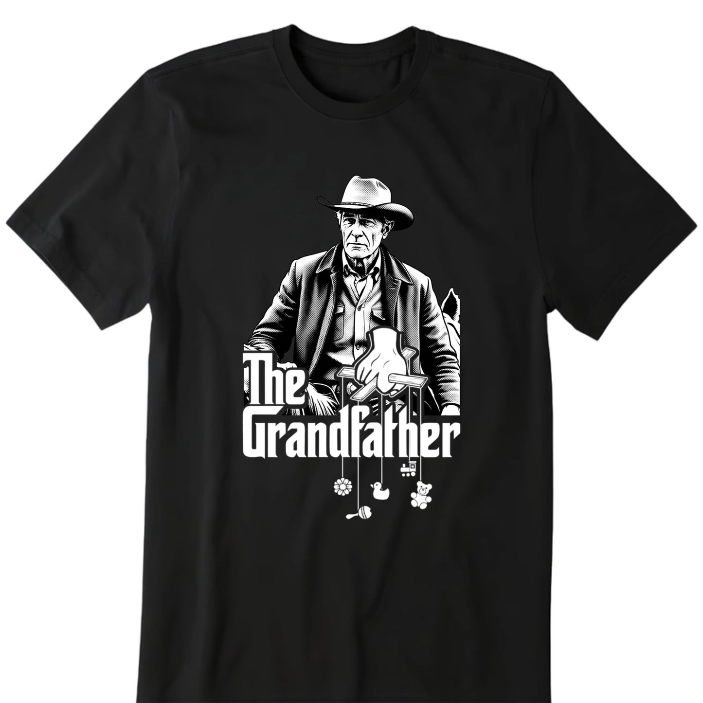 Personalized The Grandfather tee featuring custom monochrome graphic illustration from your own photo