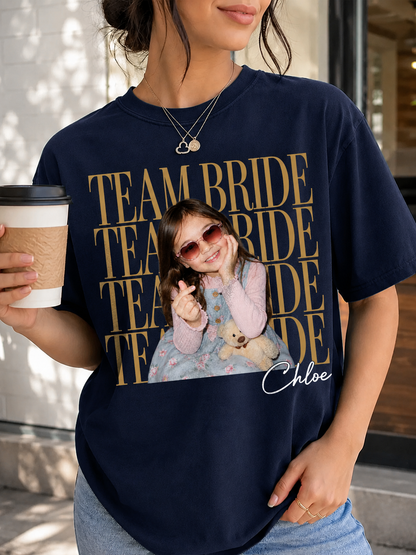 Custom Team Bride Shirt with Personalized Childhood Photo, Bachelorette Party Tee, Bride Squad Gift, Bridal Shower Shirt, Funny Bridesmaid Keepsake