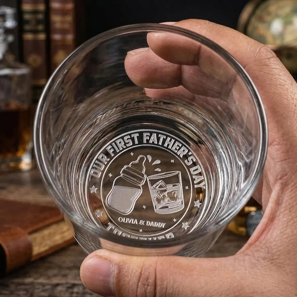 Personalized First Father's Day Together Whiskey Glass, Custom New Dad Gift from Baby, Cheers to Daddy Gift