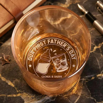 Personalized First Father's Day Together Whiskey Glass, Custom New Dad Gift from Baby, Cheers to Daddy Gift