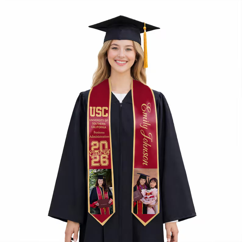 Personalized Photo Graduation Stole Class of 2026 Custom Name Graduation Sash Unique Senior Gift