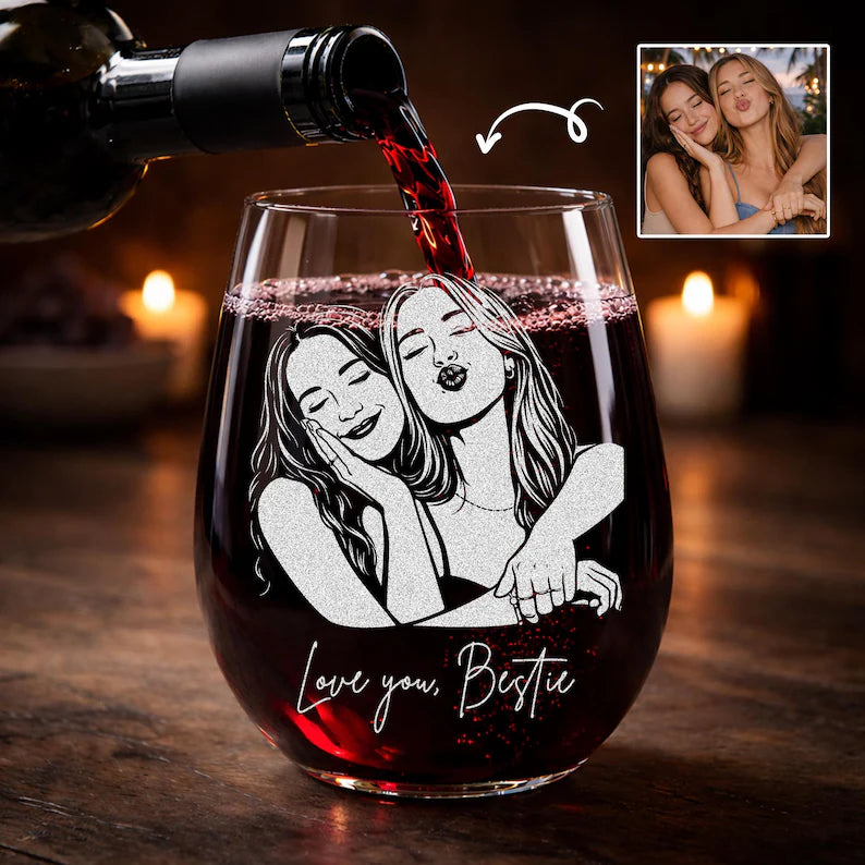 Personalized custom hand-drawn portrait wine glass unique best friend gifts for her soul sister bff