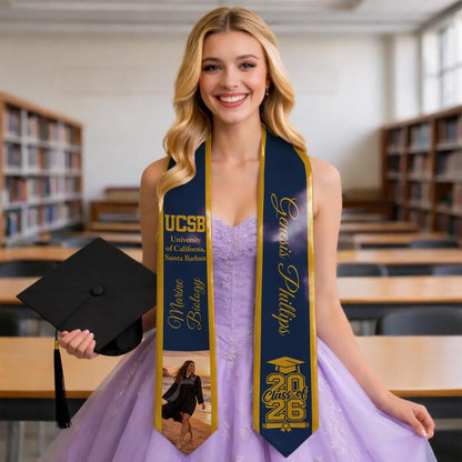 Custom personalized graduation stole with photo school name and major