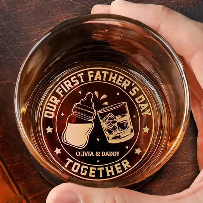 Personalized First Father's Day Together Whiskey Glass, Custom New Dad Gift from Baby, Cheers to Daddy Gift