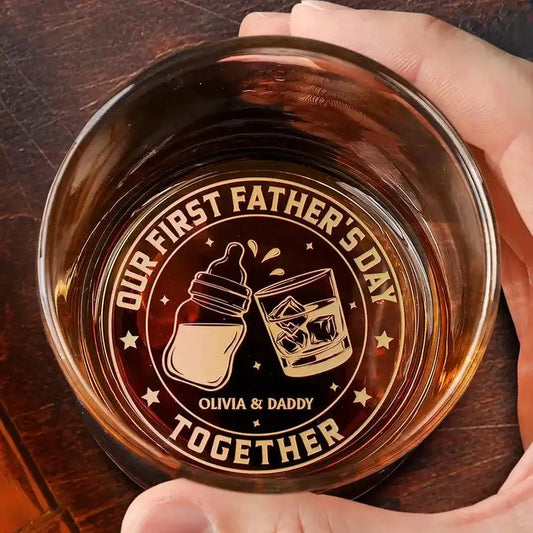 Personalized First Father's Day Together Whiskey Glass, Custom New Dad Gift from Baby, Cheers to Daddy Gift