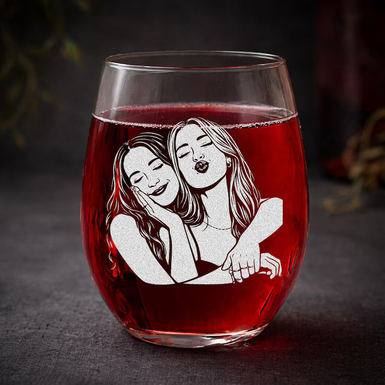 Personalized custom hand-drawn portrait wine glass unique best friend gifts for her soul sister bff