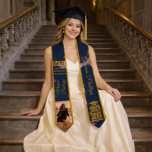 Custom personalized graduation stole with photo school name and major