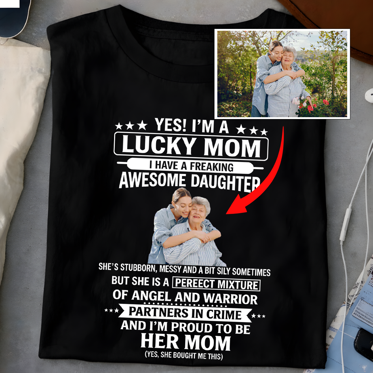 Custom lucky mom awesome daughter photo shirt, personalized gift for proud and lucky mothers