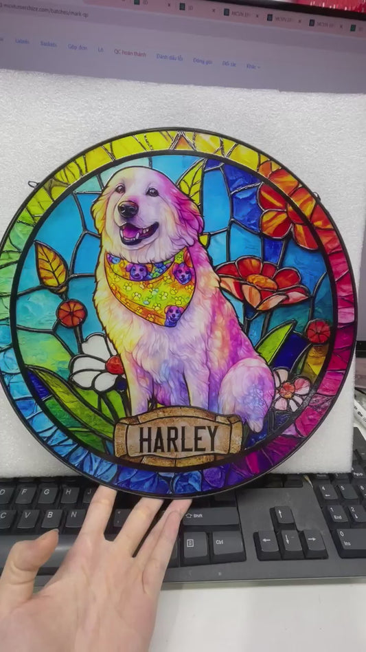 Personalized Dog Portrait Stained Glass Suncatcher, Custom Pet Memorial Stained Glass Photo Suncatcher, Dog Loss Keepsake, Pet Loss Gift