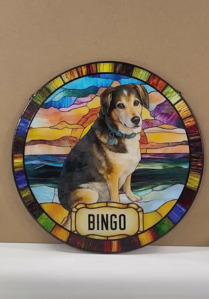 Personalized Dog Portrait Stained Glass Suncatcher, Custom Pet Memorial Cat Loss Keepsake, Pet Loss Gift