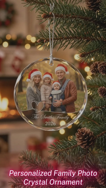 Personalized Family Photo Crystal Ornament, Custom Glass Christmas Ornament, Family Name Ornament, Christmas Keepsake, Family Gift 2026