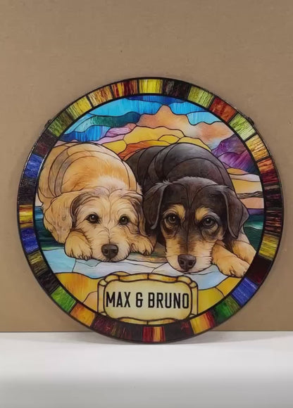 Personalized Dog Portrait Stained Glass Suncatcher, Custom Pet Memorial Cat Loss Keepsake, Pet Loss Gift