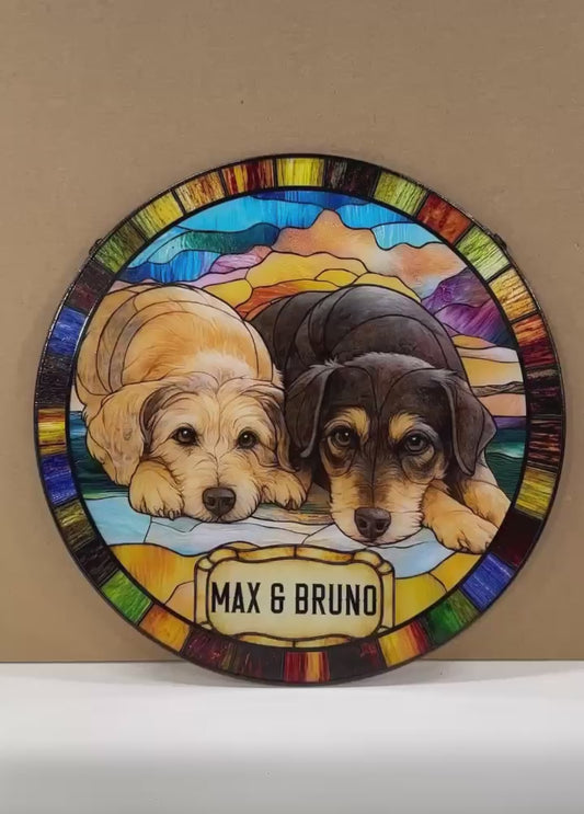 Personalized Dog Portrait Stained Glass Suncatcher, Custom Pet Memorial Cat Loss Keepsake, Pet Loss Gift