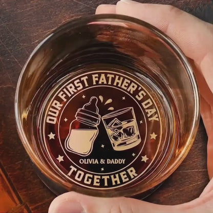 Personalized First Father's Day Together Whiskey Glass, Custom New Dad Gift from Baby, Cheers to Daddy Gift